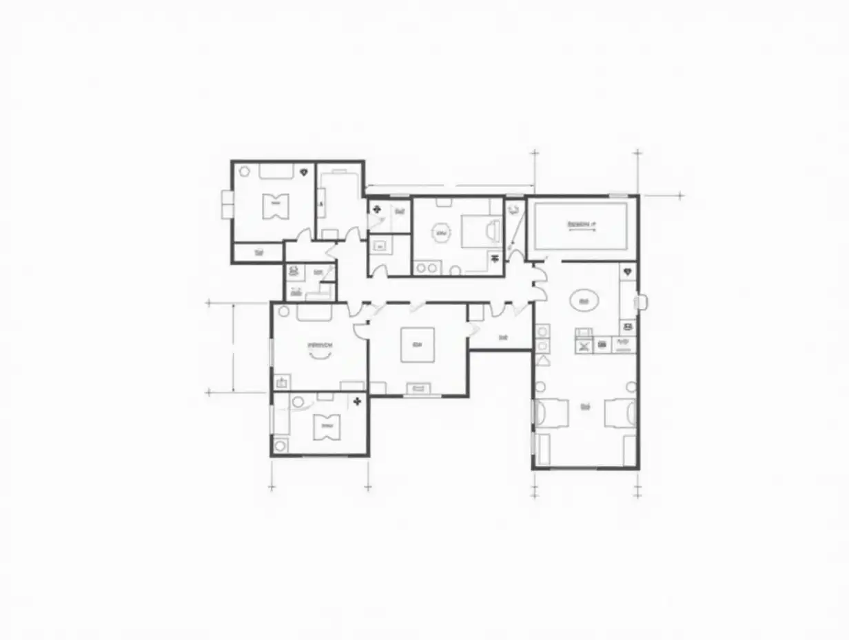 Floor-Plan-of-HShaped-Building-with-Multiple-Rooms