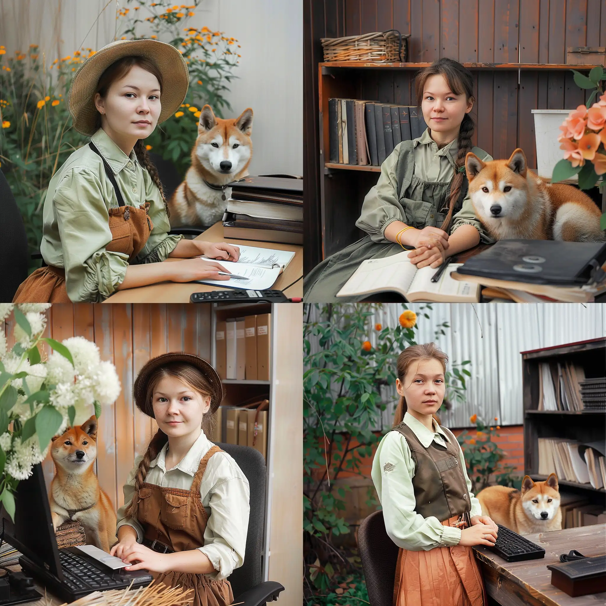 Young-Girl-and-AkitaInu-Dog-in-Village-Scene