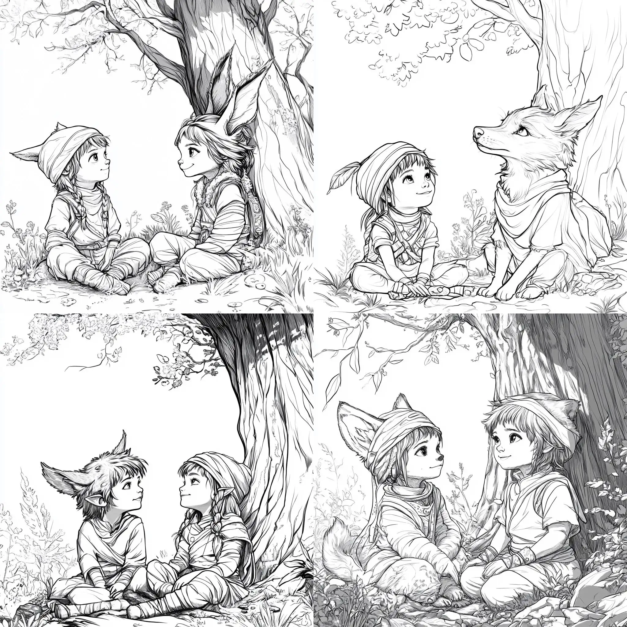 Luna-and-Kora-Sitting-Under-a-Tree-in-Serene-Forest-Scene