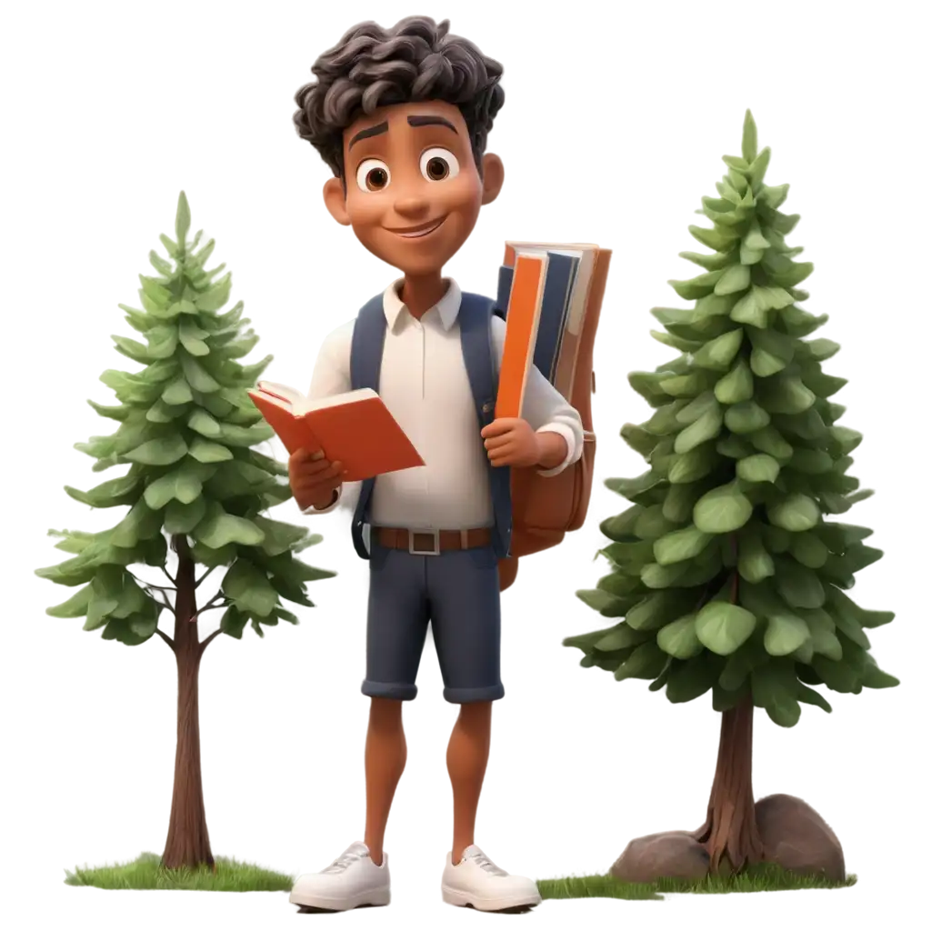 Animated-Man-Holding-a-Book-Under-the-Tree-PNG-Image-Perfect-for-Creative-Projects-and-Illustrations