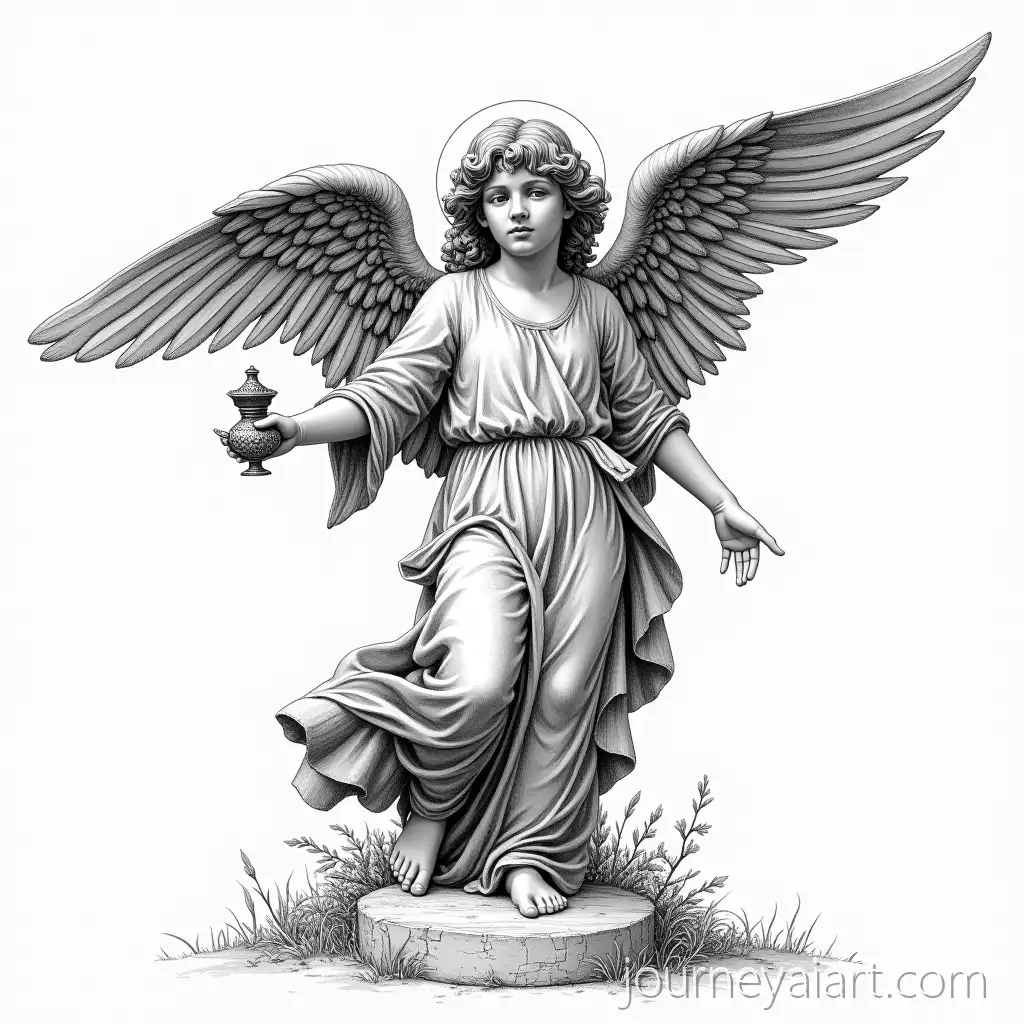 Angel-Holding-Lamp-in-Classic-Black-and-White-Engraving-Style