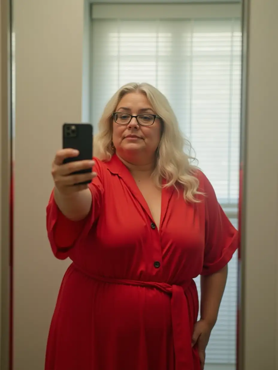 Curvy-50YearOld-Woman-Taking-a-Mirror-Selfie-in-a-Bright-Fitting-Room