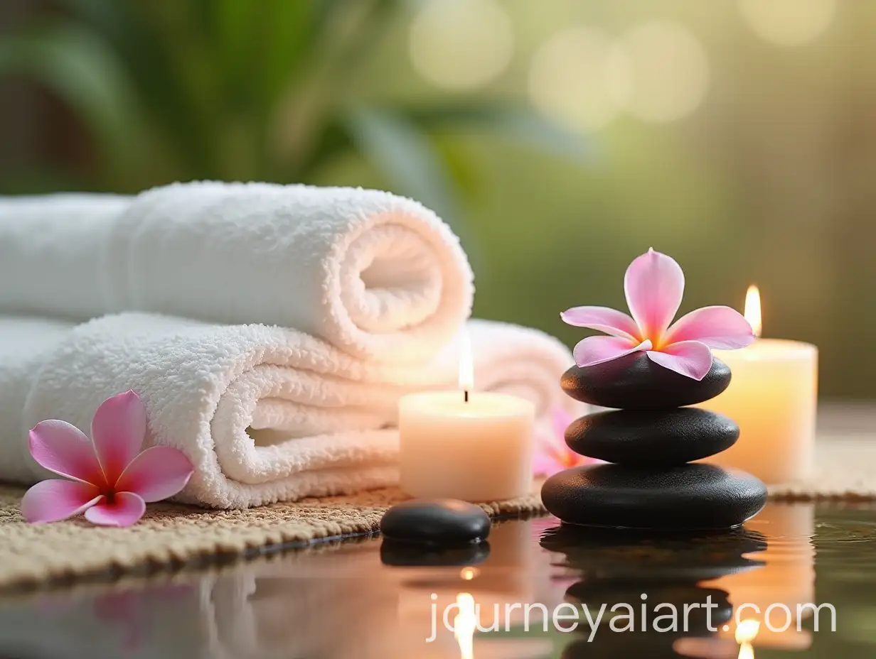 Tranquil-Spa-Scene-with-White-Towels-Flowers-Candles-and-Water