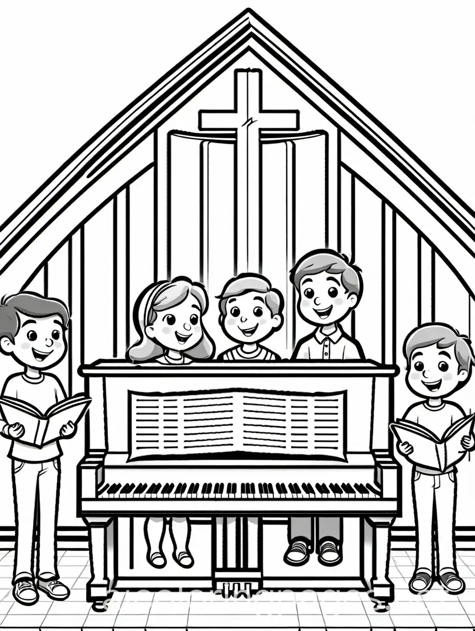 Children-Singing-in-Church-Coloring-Page-with-Piano