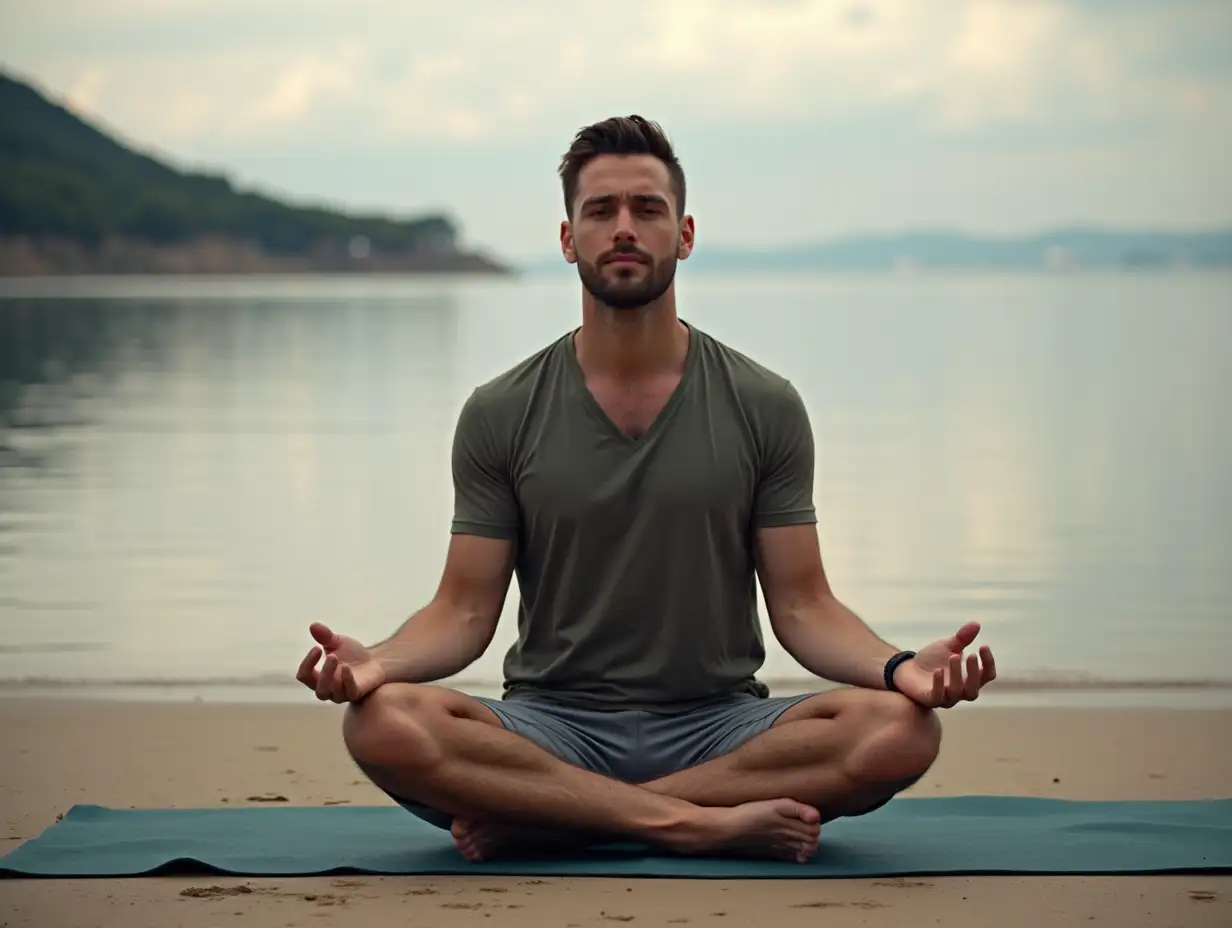 Meditate with Andrew Hensley, a handsome man back meditating.