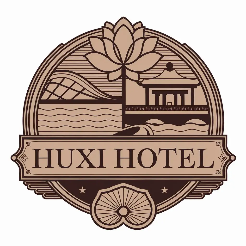 LOGO-Design-For-Huxi-Hotel-Lotus-and-Water-Elements-with-Ancient-Architecture-and-Bridge-Theme