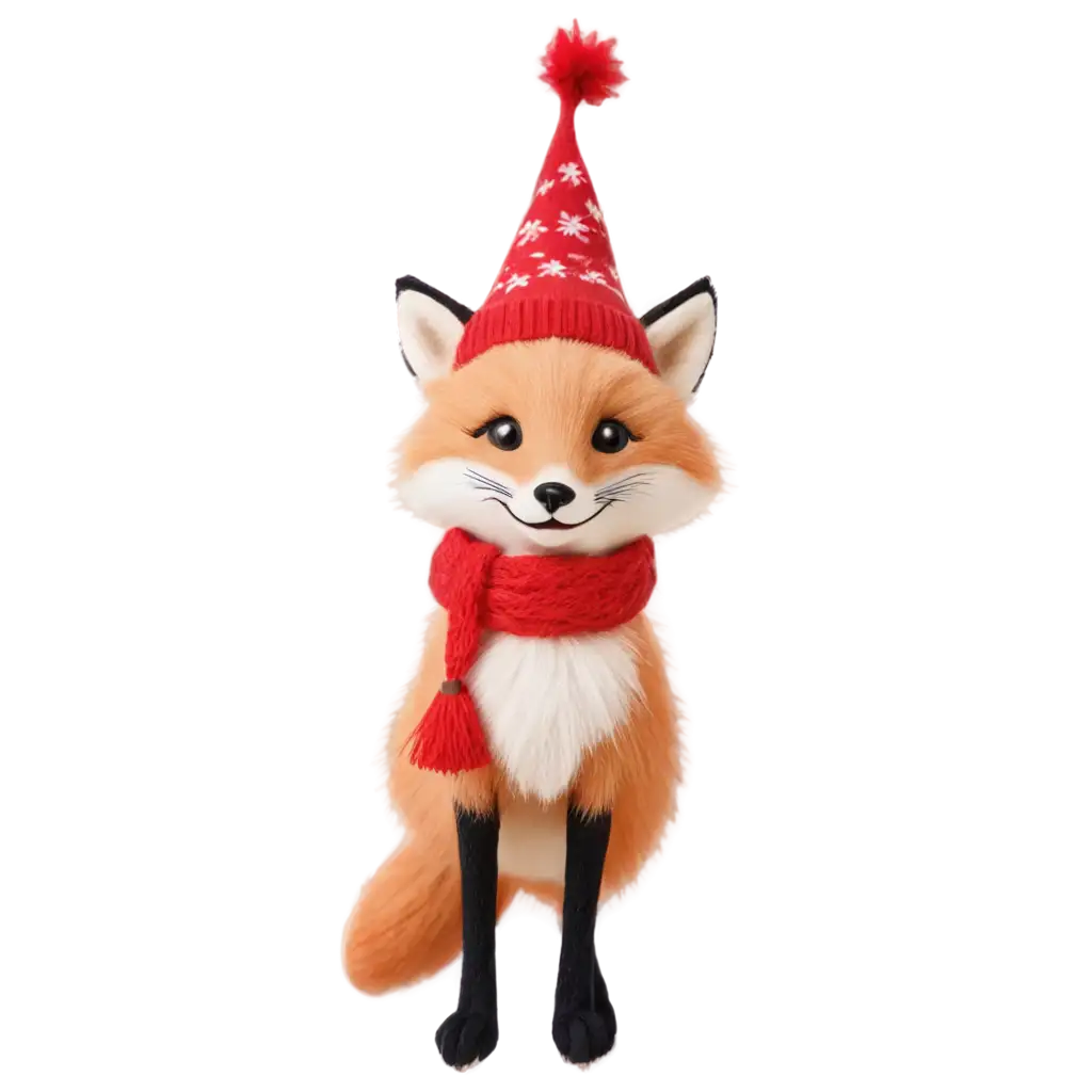 Playful-Christmas-Fox-Ornament-PNG-with-Red-Winter-Hat-and-Fluffy-Tail-Perfect-for-Holiday-Designs