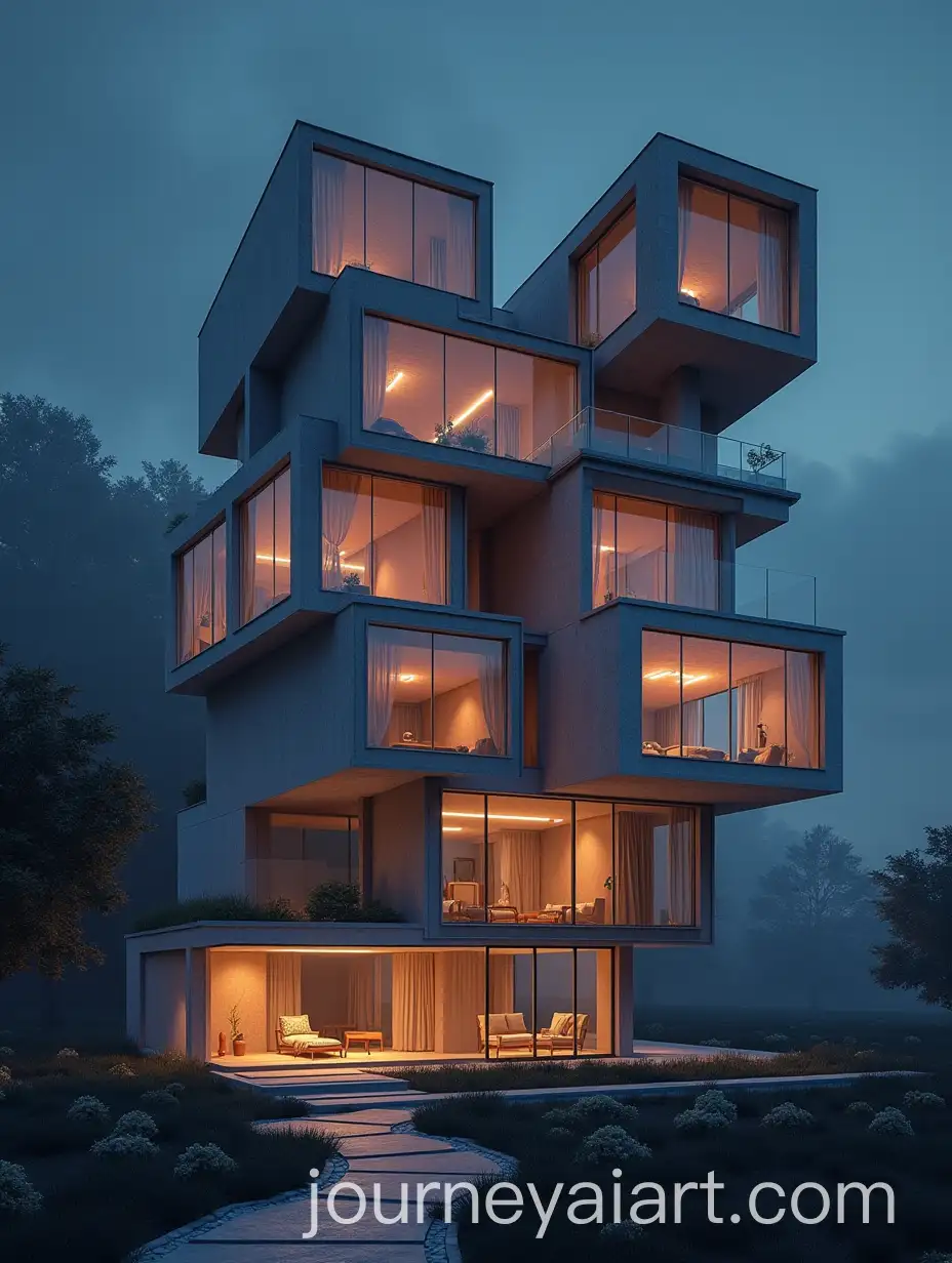 Nighttime-Conceptual-Architecture-of-Integrated-Complex-with-Rotating-Nexus-Cubes