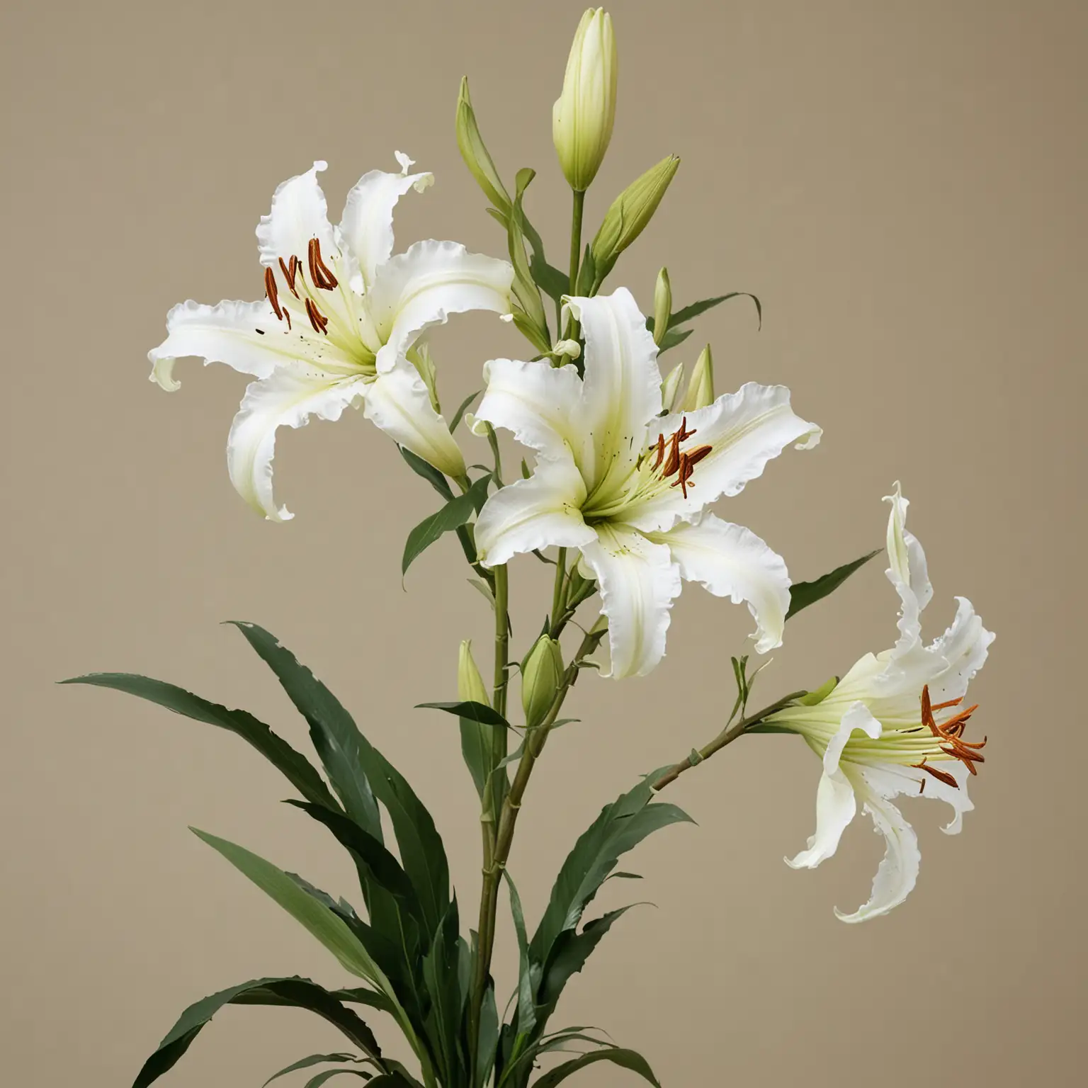 Elegant White Lilies Arranged on Curved Stem in Soft Light