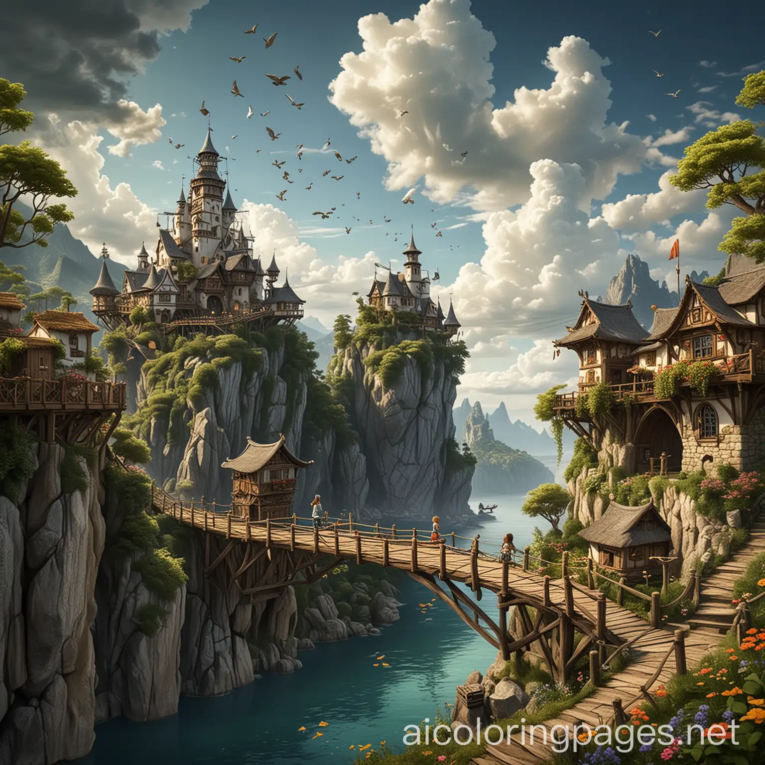 Fantasy-Floating-Islands-with-Elves-and-Firefly-Companion