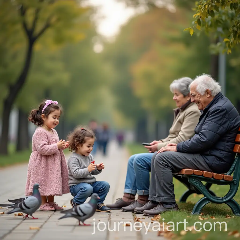 Children-Playing-in-a-Park-in-Kazakhstan-with-Grandparents-and-Pigeons