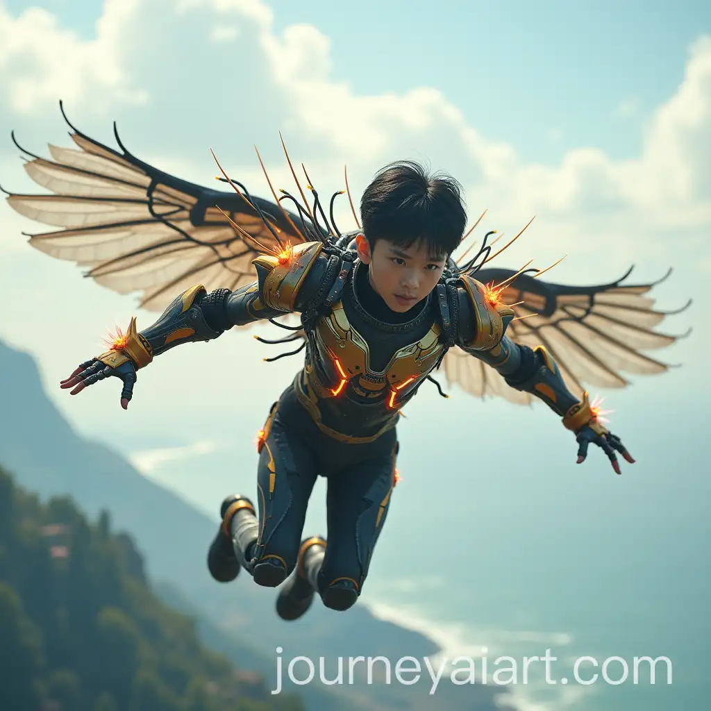 Asian-Youth-Flying-in-Cybernetic-Armor-with-Biomechanical-Aesthetics