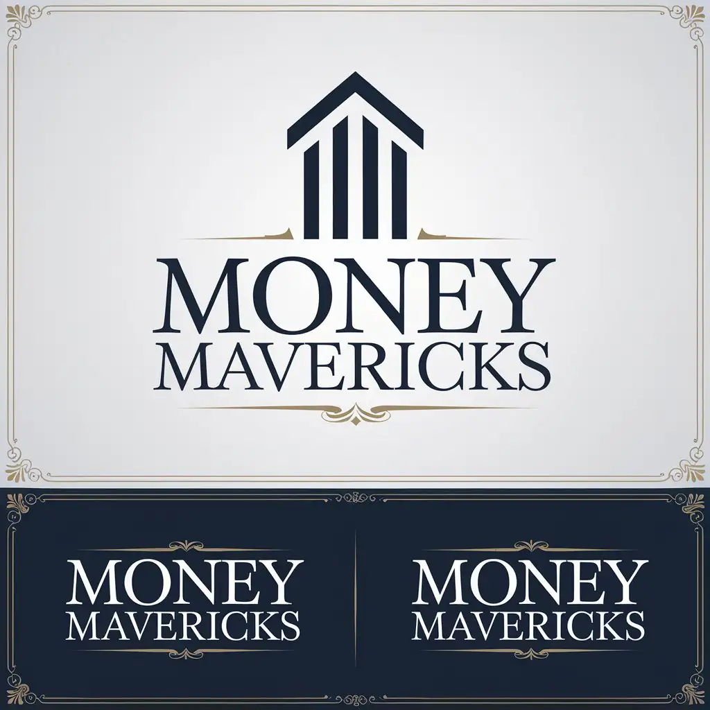 LOGO Design for Money Mavericks Deep Navy Blue Silver Gold with Abstract Growth Symbol