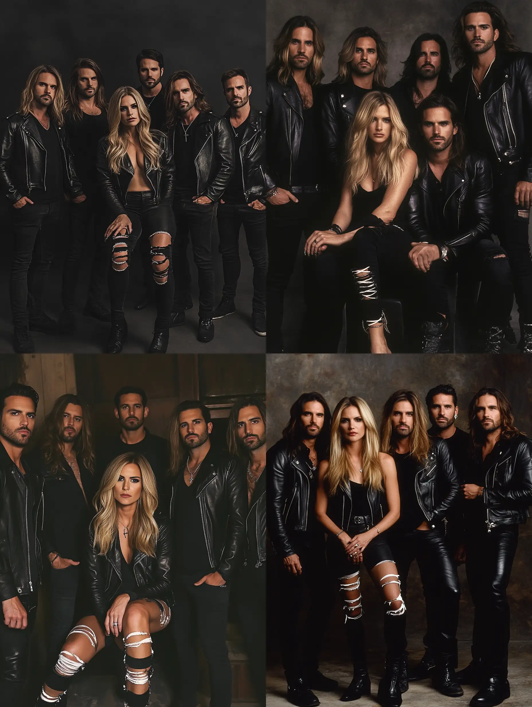Dynamic-Rock-Group-in-Black-Leather-Posing-for-Album-Cover