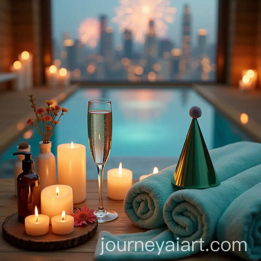 Luxurious-Spa-Setting-with-City-View-and-Fireworks-Celebration