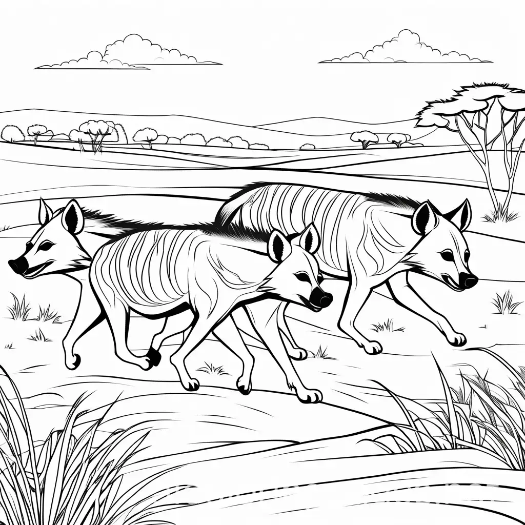 Striped-Hyena-Family-Running-in-Savannah-Coloring-Page