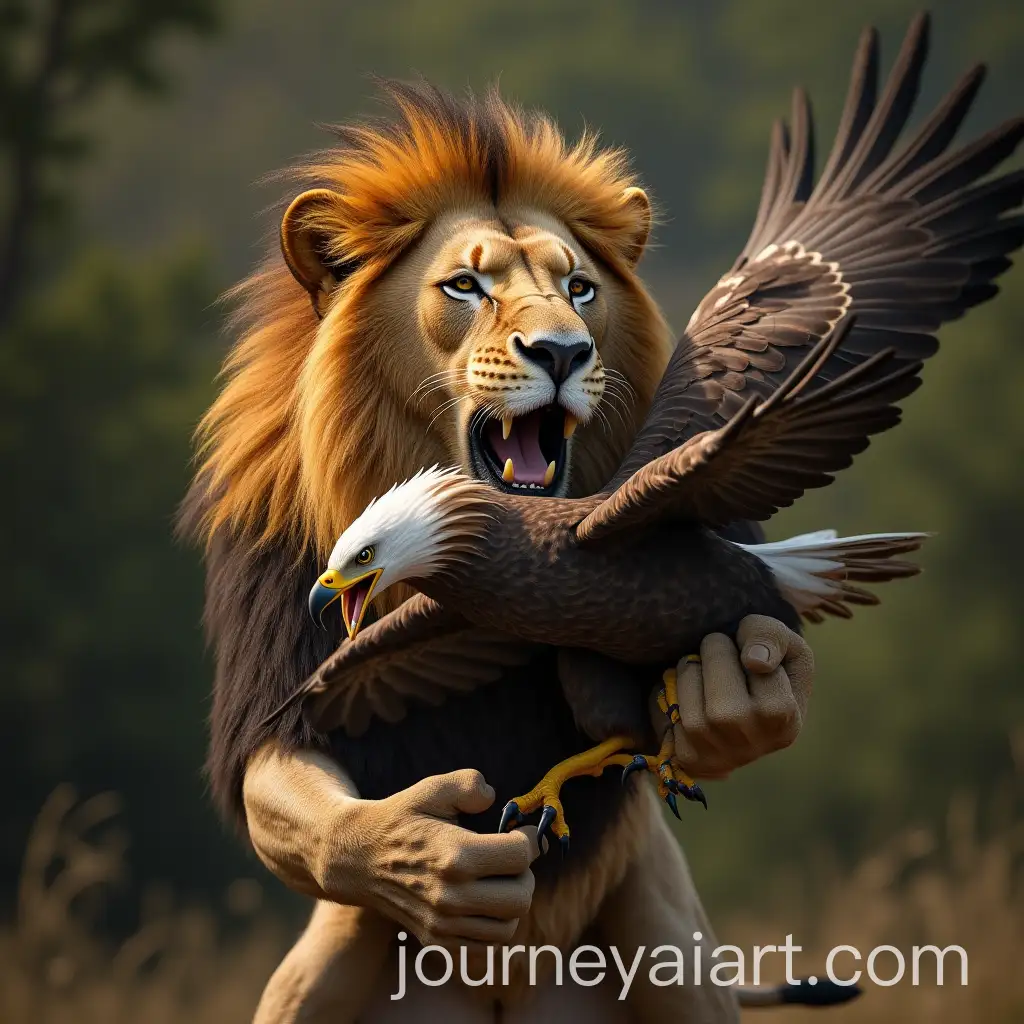 HyperRealistic-Lion-Grabbing-an-Eagle-with-Natural-Lighting