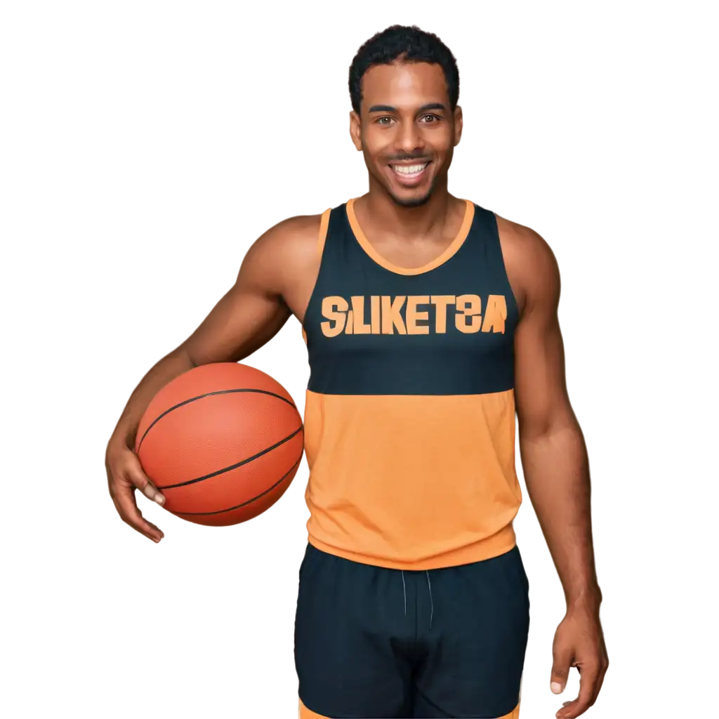 black basketball player smiling with a basket ball