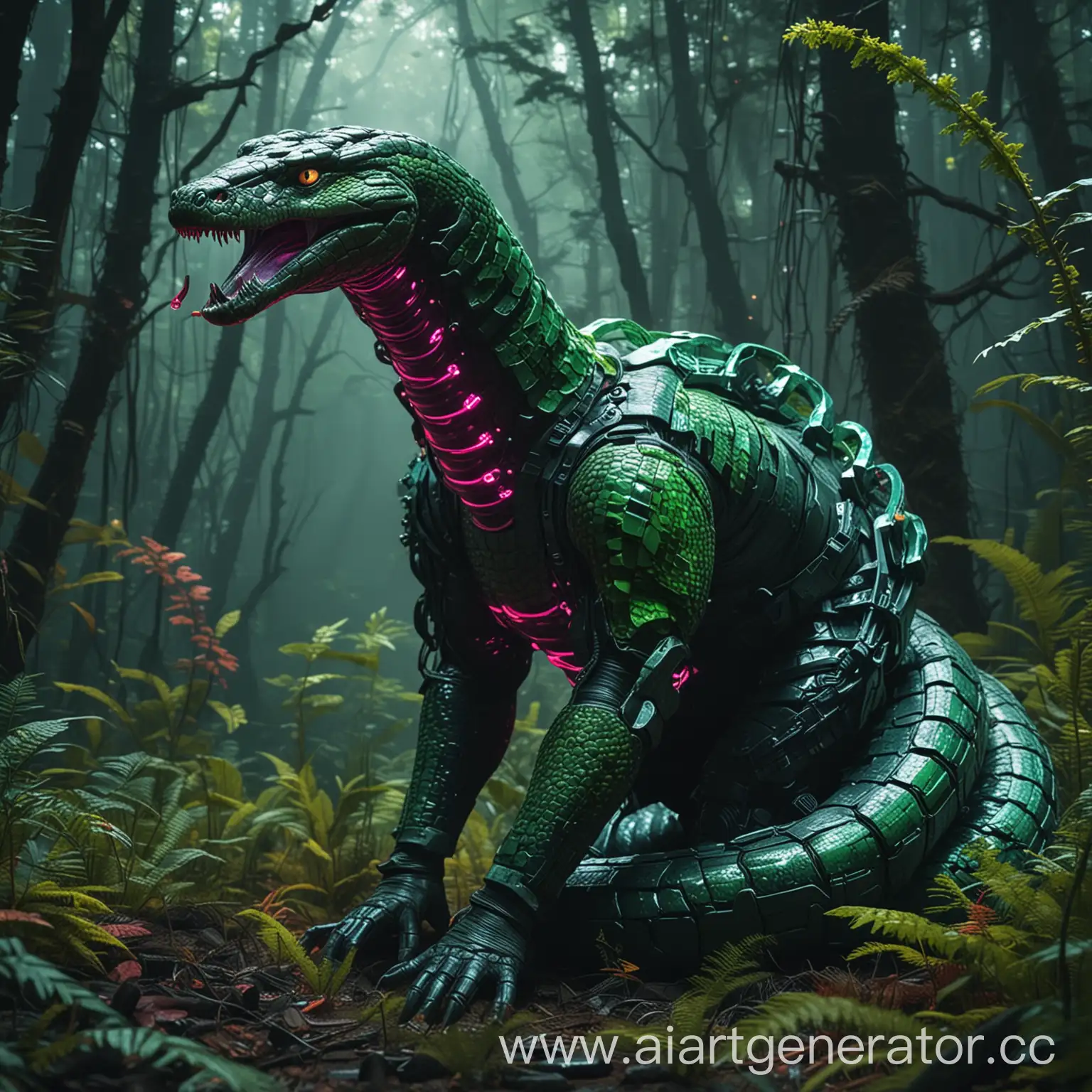 Neon-Forest-Encounter-Colored-Anaconda-Wrapping-Cyber-Soldier