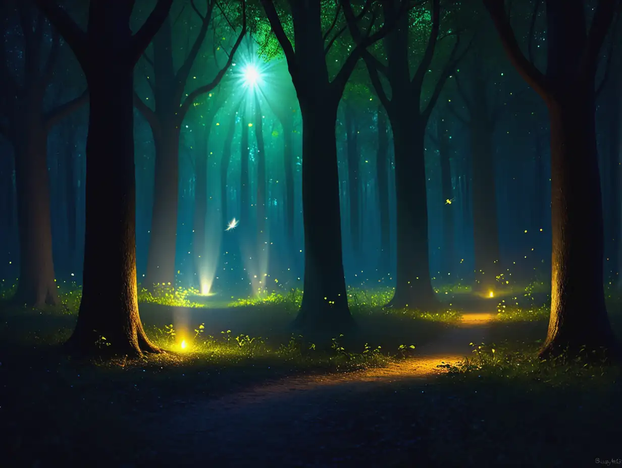 Enchanting-Forest-with-Fireflies-and-Magical-Shadows