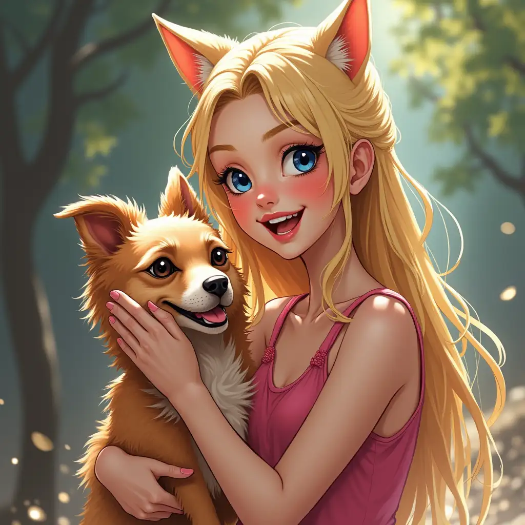 Blondinka Dasha, blue eyes, sports dances, loves phone, loves red dog