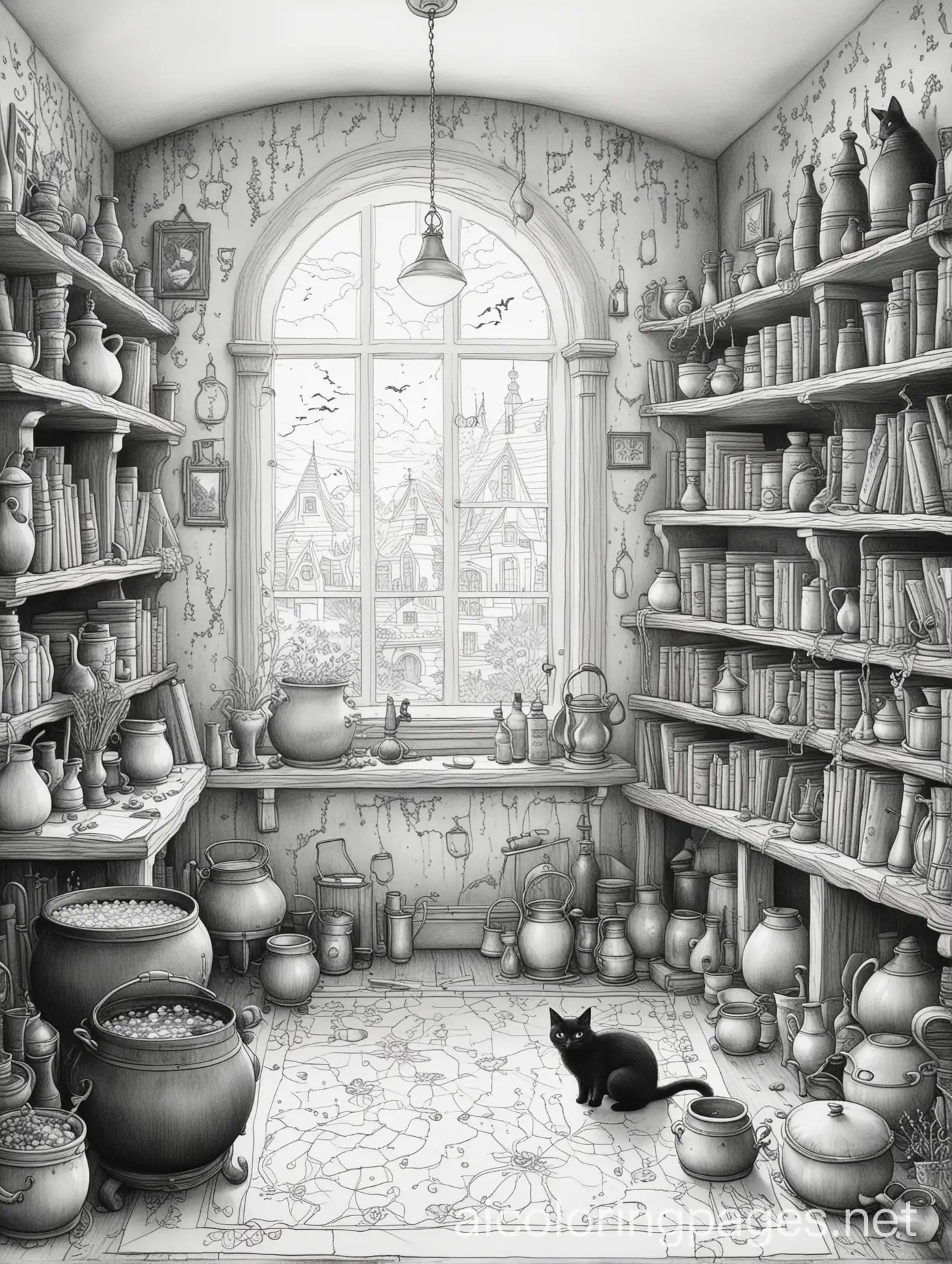 Cozy-Spooky-Room-with-Cauldrons-and-Potions-for-Kids