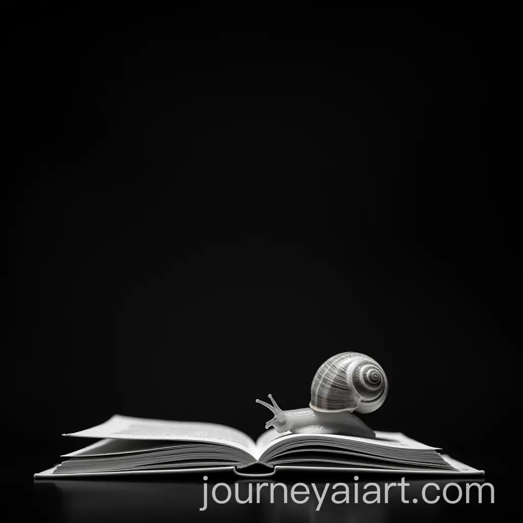 Snail-Climbing-Book-in-Black-and-White-on-Black-Background