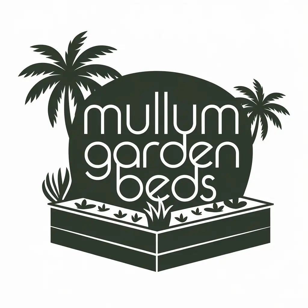 Logo Design for Mullum Garden Beds Featuring Garden Beds and Palm Tree Silhouettes