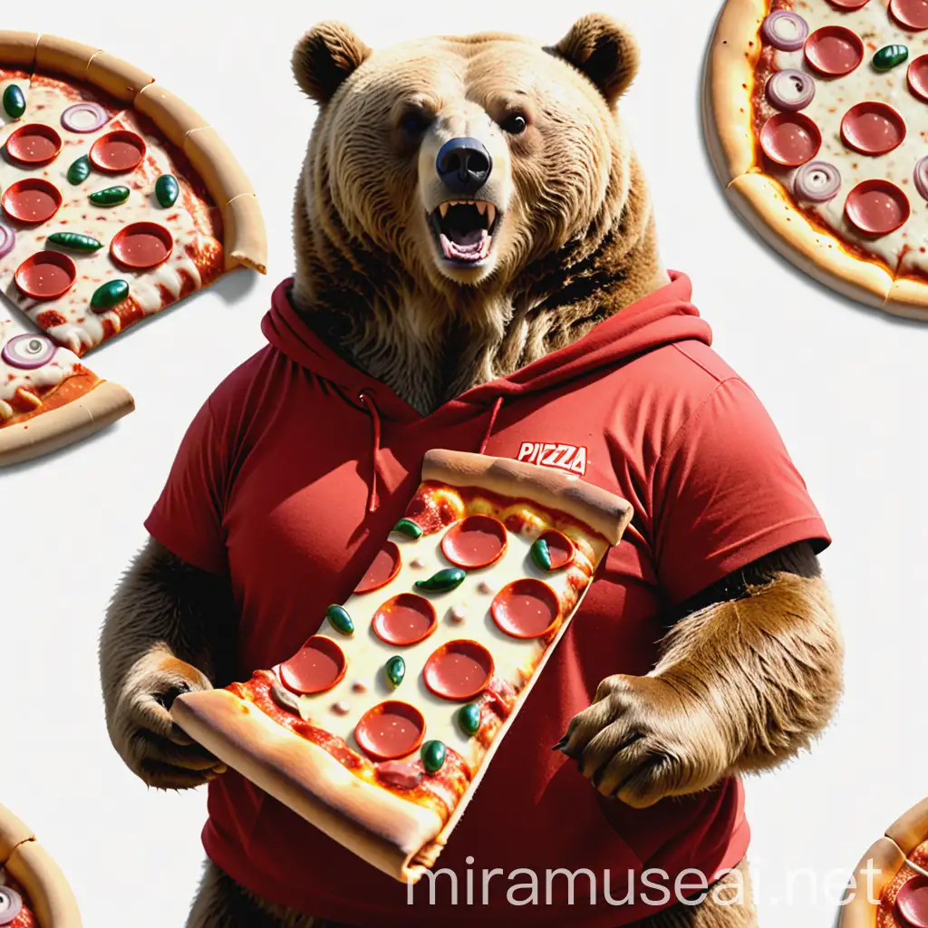 Bear Enjoying Pizza in Forest Setting