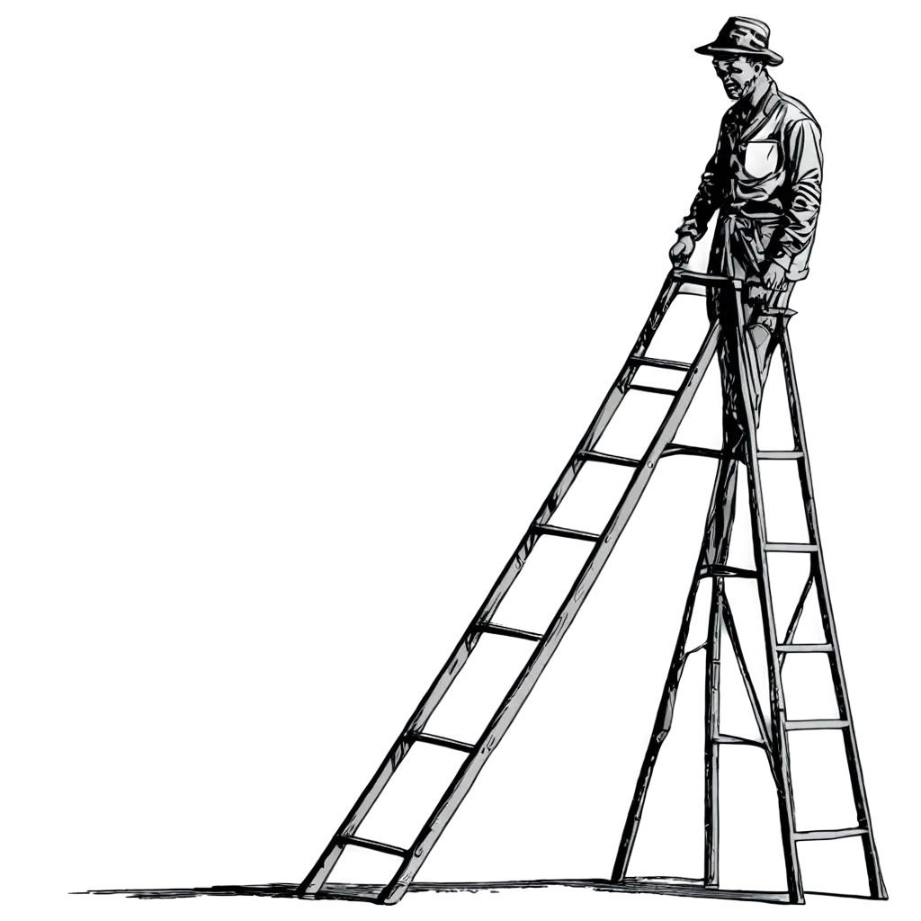 Retro-Wooden-Ladder-Man-PNG-Drawing-Capturing-Nostalgic-Charm-in-Black-and-White