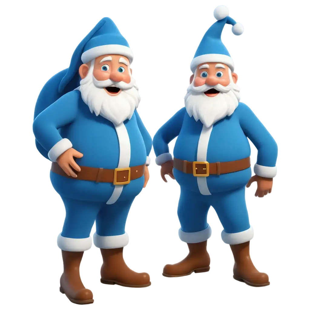 Cartoon santa wearing a blue outfit