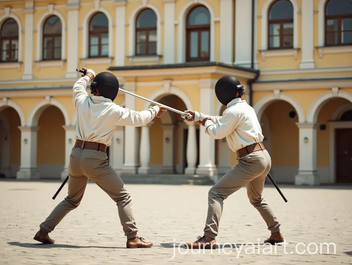 Two-Young-Men-Fencing-in-18th-Century-St-Petersburg-Academy-Courtyard