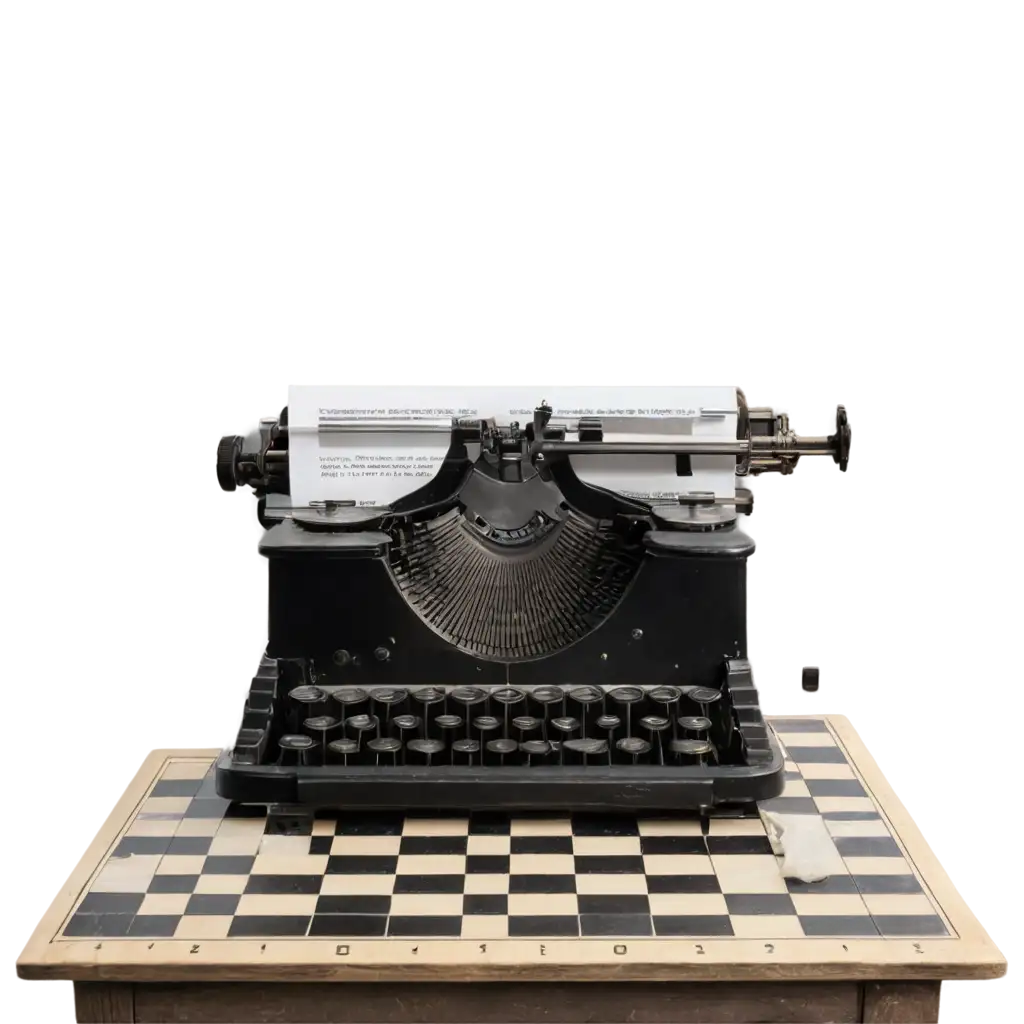 PNG-Image-Typewriter-on-Chess-Board-with-Chess-Pieces