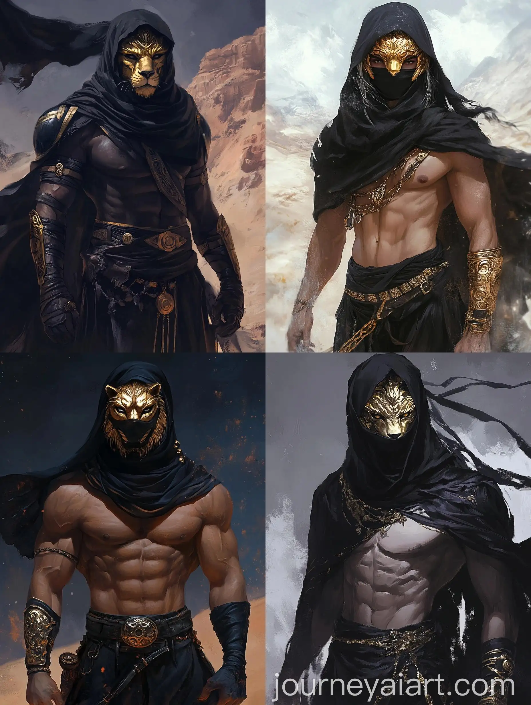 Persian-Warrior-in-Desert-with-Golden-Lion-Mask
