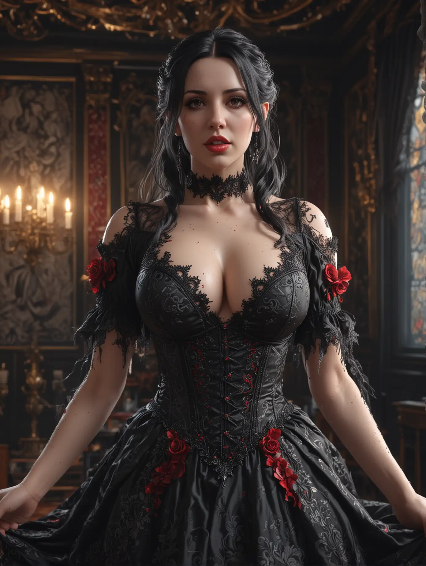 Gothic-Mansion-Portrait-of-Angela-White-in-SilveryBlack-Dress