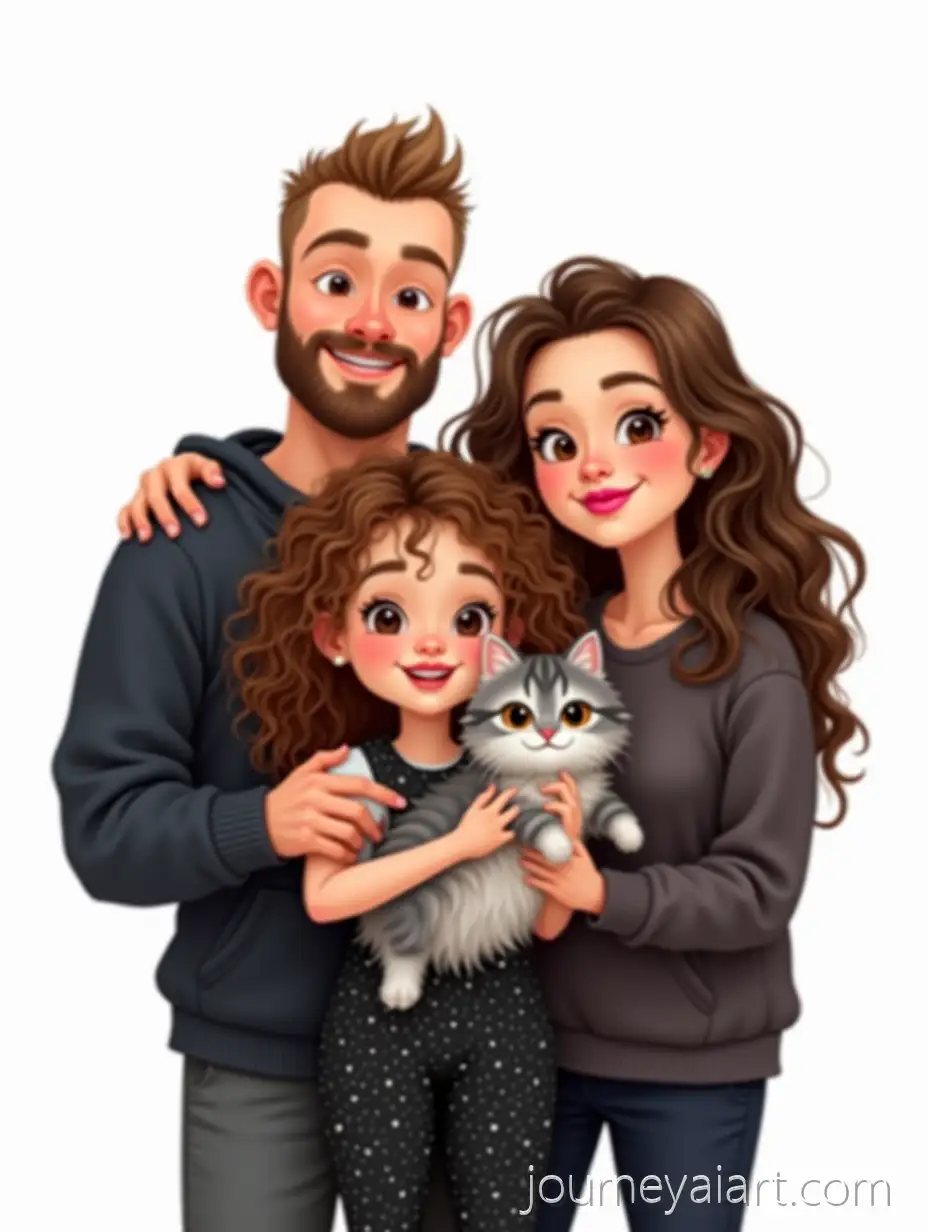 Family-Portrait-with-Daughter-and-FlAI-Image-Prompt-Expansionuffy-Persian-Cat-in-SemiRealistic-Cartoon-Style