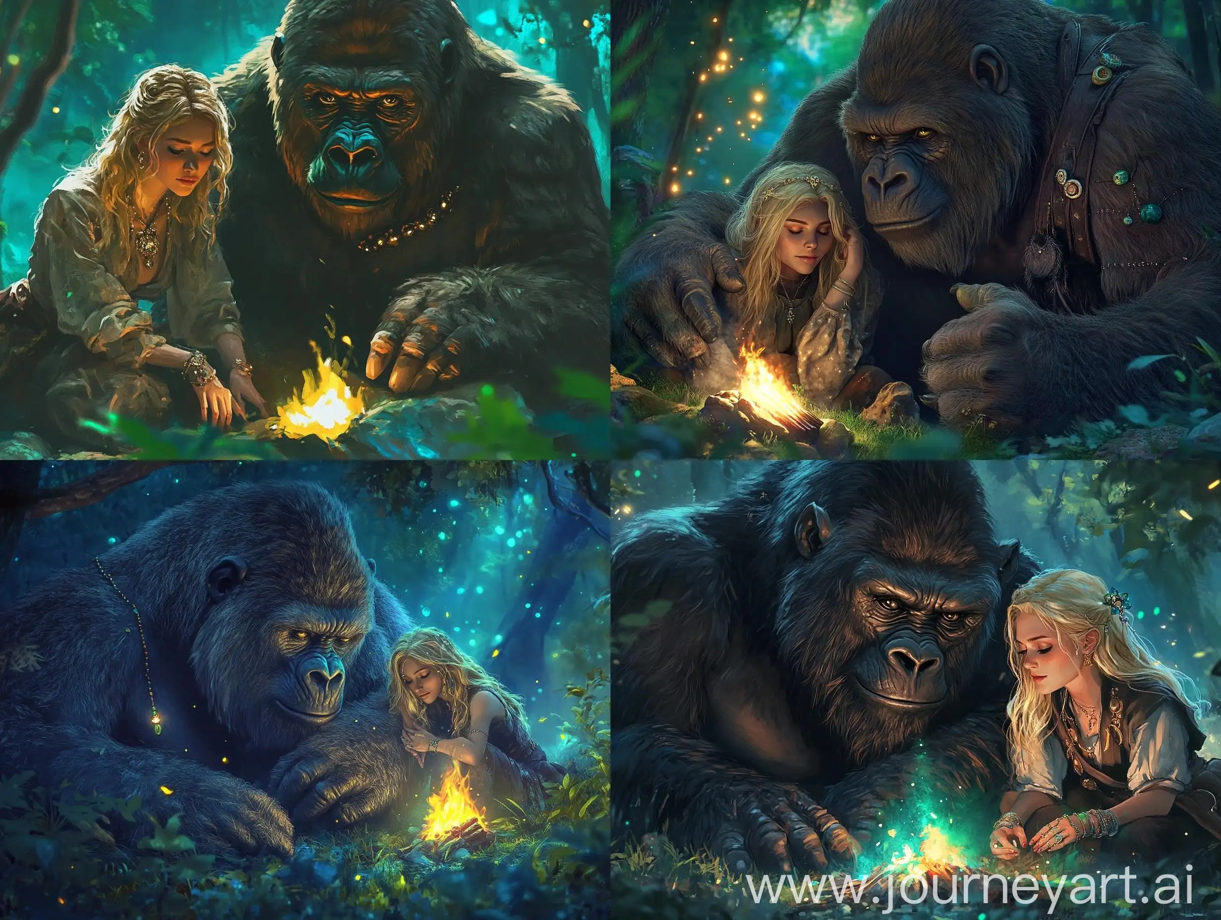 Friendly-GorillaLike-Beast-and-Mysterious-Lady-in-Alien-Forest