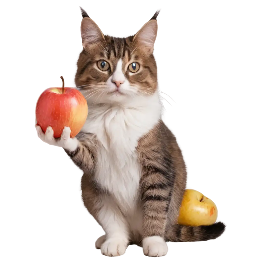 Adorable-Cat-Holding-an-Apple-PNG-Perfect-for-Creative-Projects