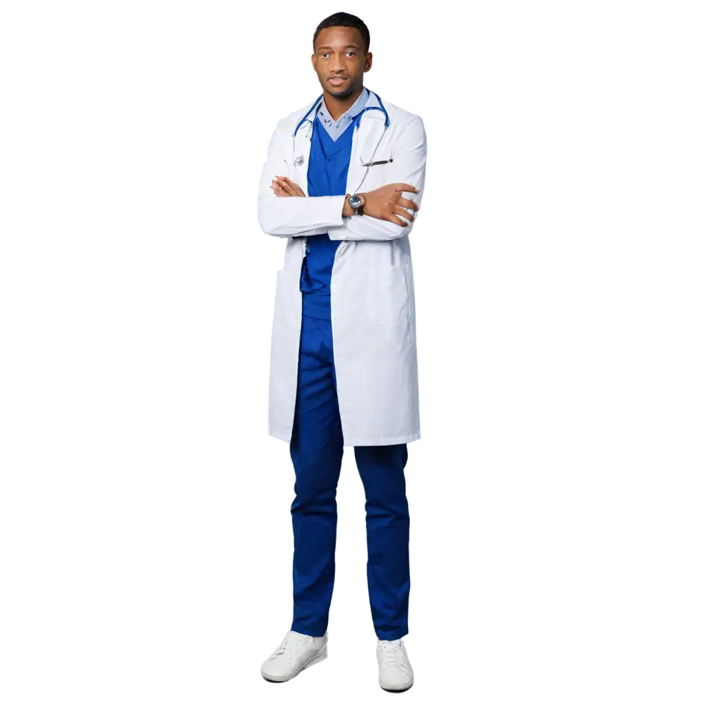 Black-Doctor-in-White-Lab-Coat-and-Stethoscope-PNG-Image-HighQuality-Medical-Illustration-for-Professional-Use