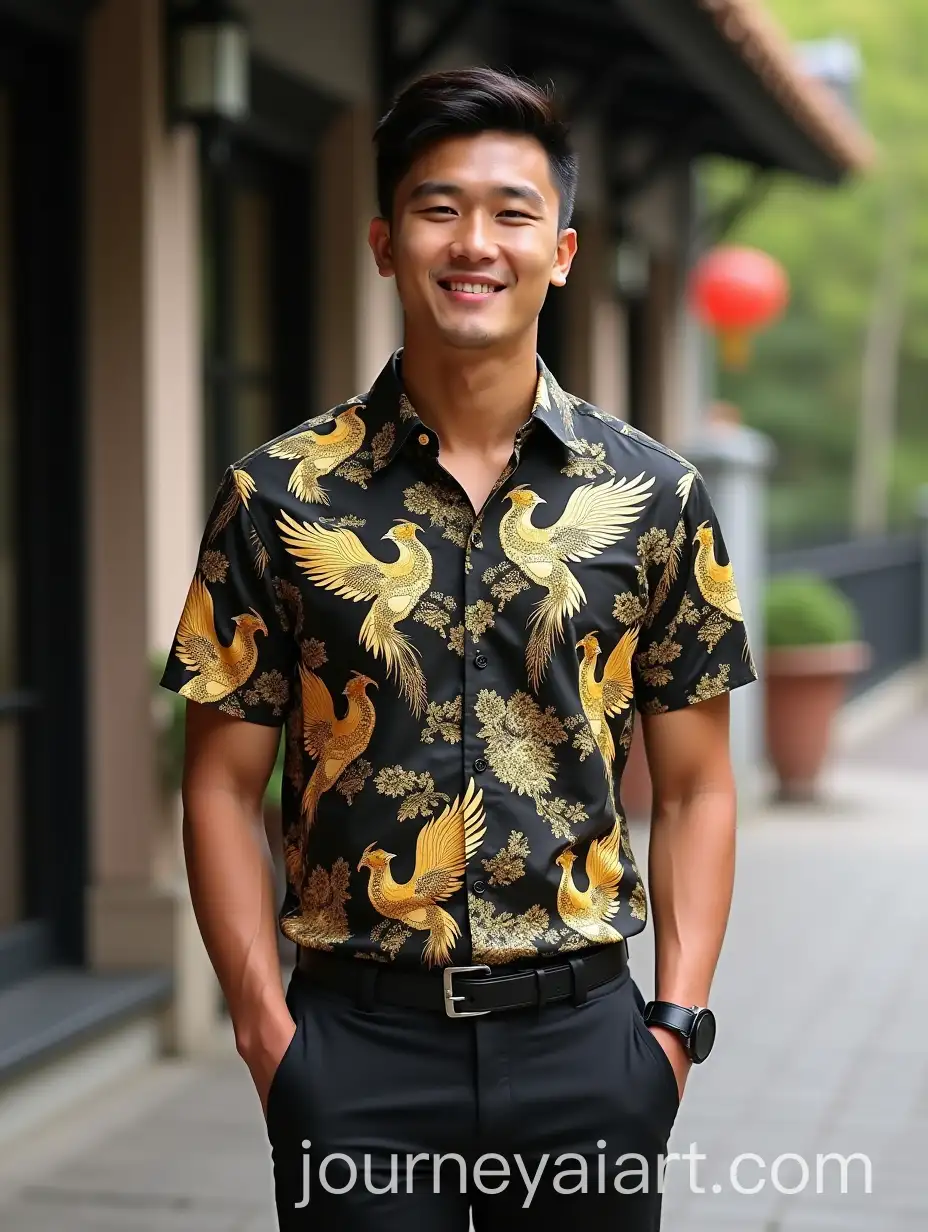 Young-Southeast-Asian-Man-in-Formal-Smart-Casual-Batik-Shirt-with-Phoenix-Design
