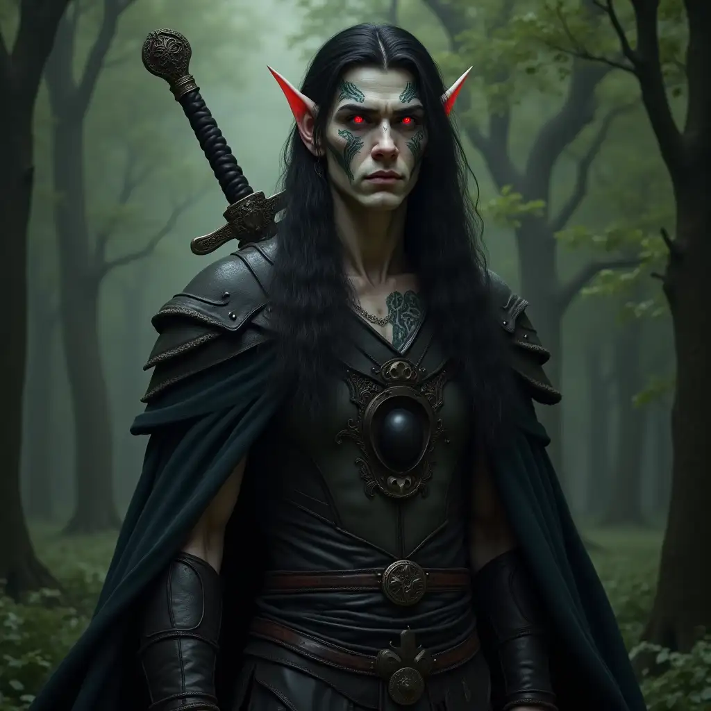 Muscular Male Elf Warrior in Dark Forest