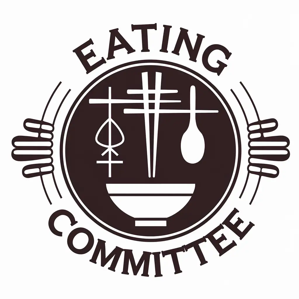 LOGO-Design-For-Eating-Committee-Chopsticks-Spoon-and-Bowl-Symbol-in-Moderation