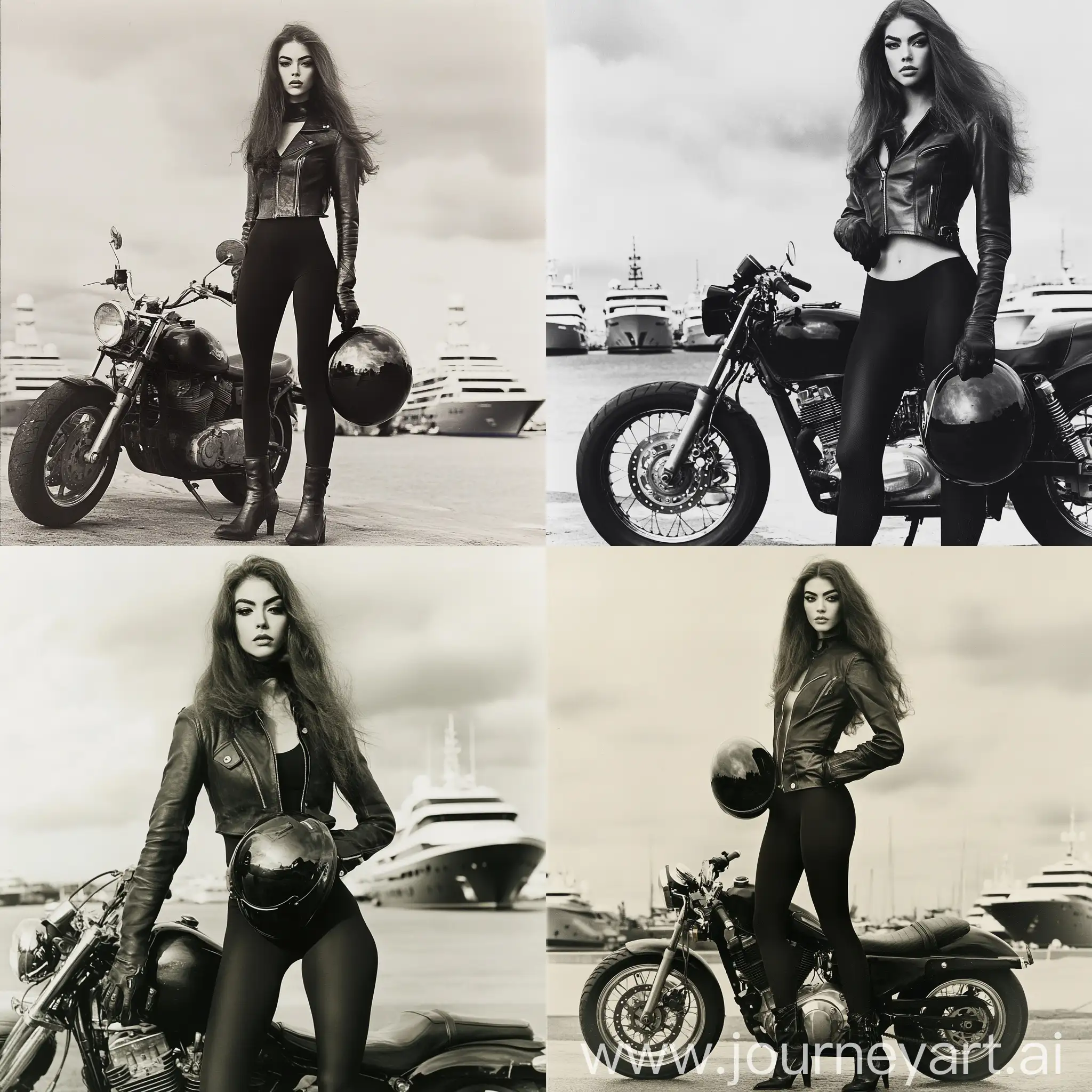 European-Woman-in-Leather-Jacket-Beside-Motorcycle