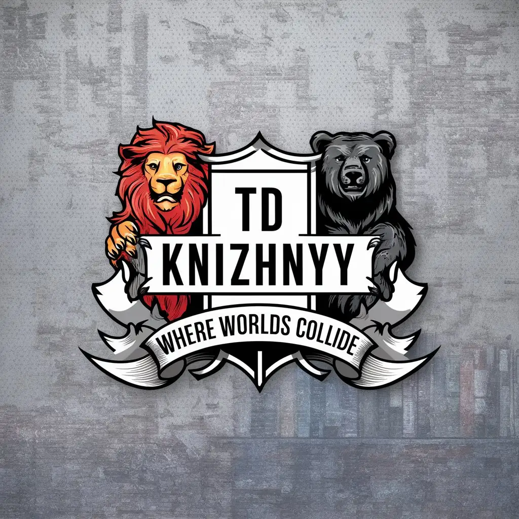 LOGO Design for TD Knizhnyy Heraldic Style with Lion Bear and MangaInspired Ribbon