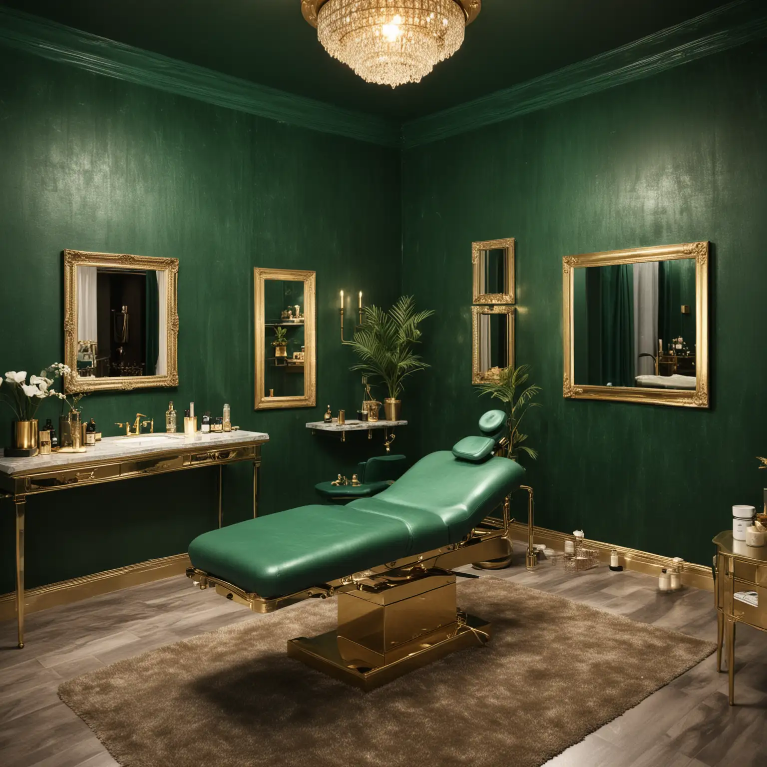 Luxury Emerald Green and Gold Esthetician Room Background in HD