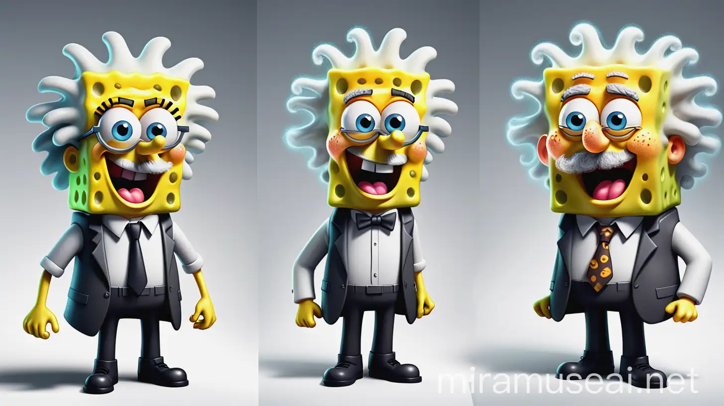 Genius Spongebob Original Character Inspired by Spongebob and Albert Einstein on White Background