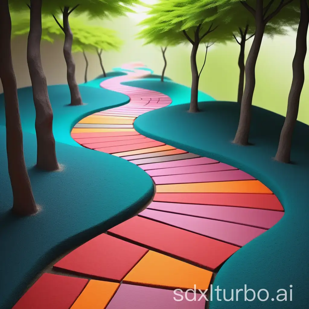 Colors zen, very simple shapes. A path that shows the way to progress