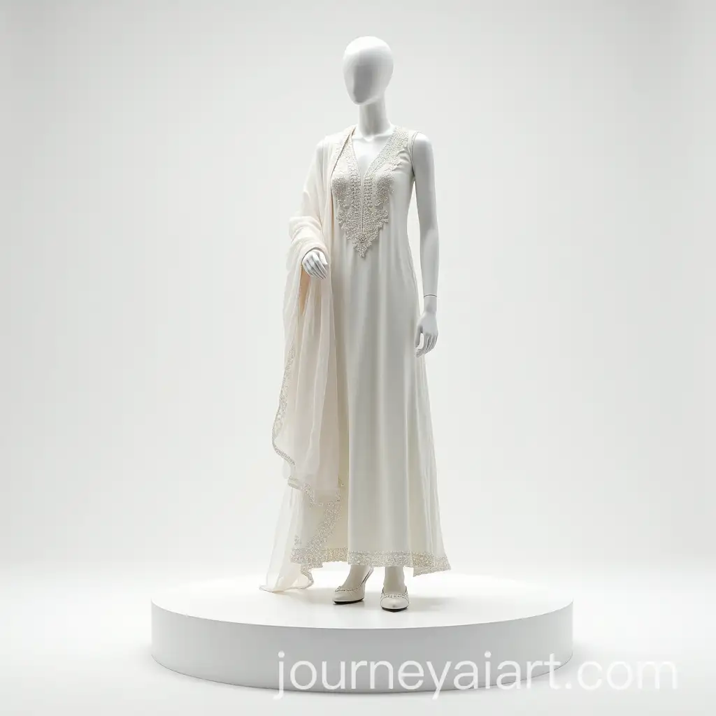 Futuristic-White-Mannequin-in-Embroidered-Anarkali-Suit-on-Display-Platform
