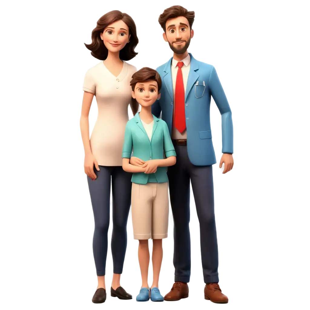 PNG-Image-of-a-Cartoon-Family-Doctor-Father-Teacher-Mother-and-Pupil-Son