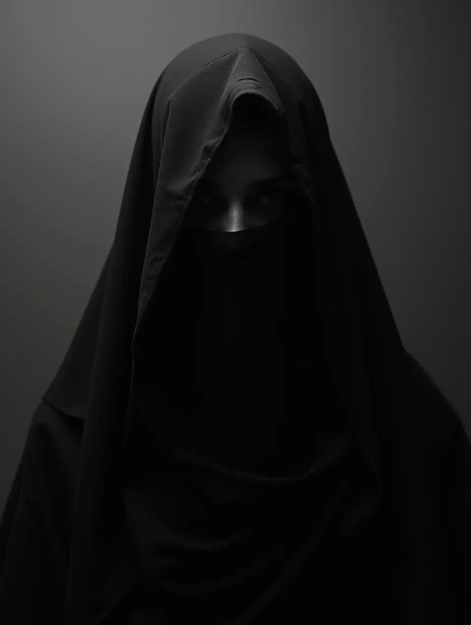 Veiled-Woman-in-Black-and-White-with-Dark-Surreal-Lighting